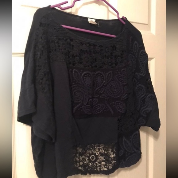 Anthropologie akemi kin embroidered crochet derrie navy blouse crop top - XS - Picture 4 of 6